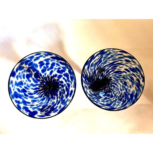 NWT - Set  2 Hand Blown Blue Confetti Martini Margarita Stem Glasses Mexican - Picture 8 of 9